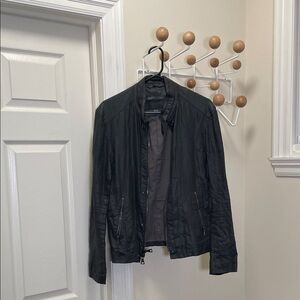 John Varvatos Resin Coated Linen Zip Up Black Light Jacket - 46 or L